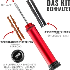 PRO BIKE TOOL Tubeless Fahrradreifen-Reparaturset - Lenkereinsatz - für MTB- und Rennradreifen, rot - B-Ware neuwertig