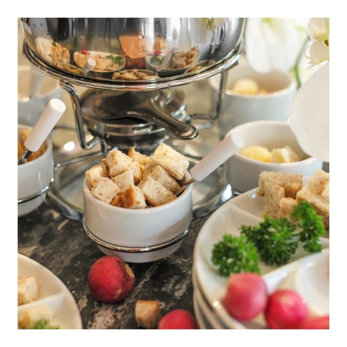 Ribelli Fondue SET 28 PCS Fondueset, Edelstahl, 16 cm Durchmesser - B-Ware