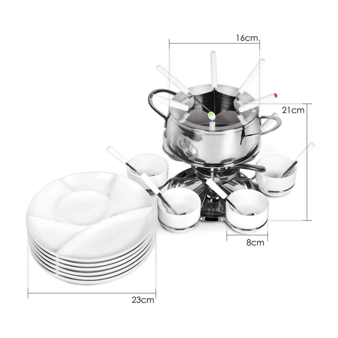 Ribelli Fondue SET 28 PCS Fondueset, Edelstahl, 16 cm Durchmesser - B-Ware
