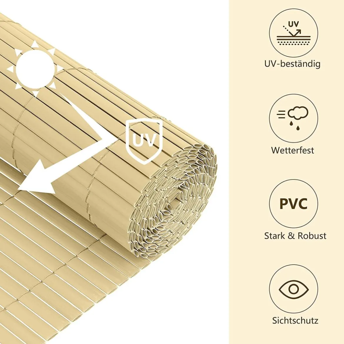 Ribelli PVC Sichtschutzmatte, 90 x 300 cm, Bambus - B-Ware neuwertig
