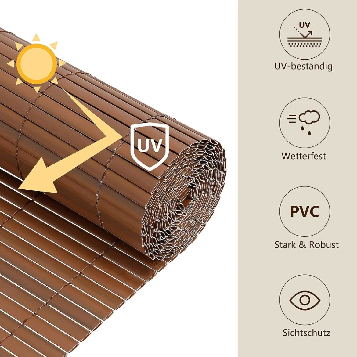 Ribelli PVC Sichtschutzmatte, 1 x 3 m, braun - B-Ware neuwertig