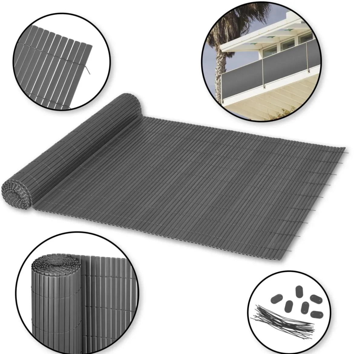 Ribelli Sichtschutzmatte, aus PVC, 80 x 300 cm, anthrazit - B-Ware neuwertig