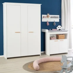 roba Kleiderschrank 'Anton' 2-türig, weiß mit modernen Holzgriffen - B-Ware neuwertig