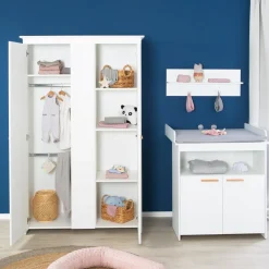 roba Kleiderschrank 'Anton' 2-türig, weiß mit modernen Holzgriffen - B-Ware Transportschaden Kosmetisch