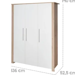 roba Kleiderschrank 'Malo', 3-türig, Weiß / Eichen-Dekor - B-Ware sehr gut
