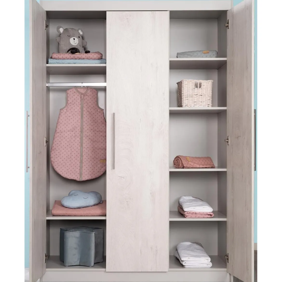 roba Kleiderschrank 'Maren 2', 3-türig, Lichtgrau/weiß - B-Ware sehr gut