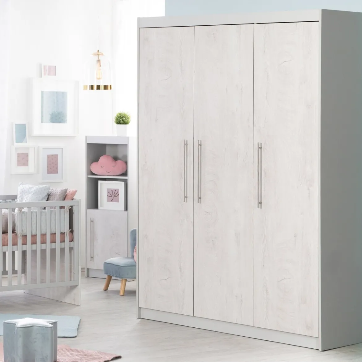 roba Kleiderschrank 'Maren 2', 3-türig, Lichtgrau/weiß - B-Ware sehr gut