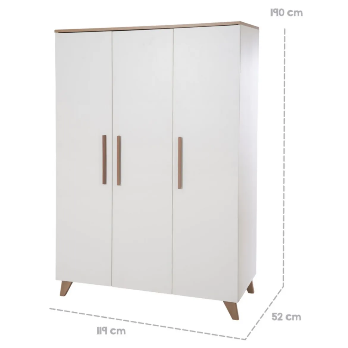 roba Kleiderschrank 'Ole', 3-türig, mit Holzgriffe & -füßen, Weiß / Eichen-Dekor - B-Ware sehr gut