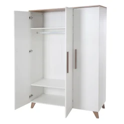 roba Kleiderschrank 'Ole', 3-türig, mit Holzgriffe & -füßen, Weiß / Eichen-Dekor - B-Ware sehr gut