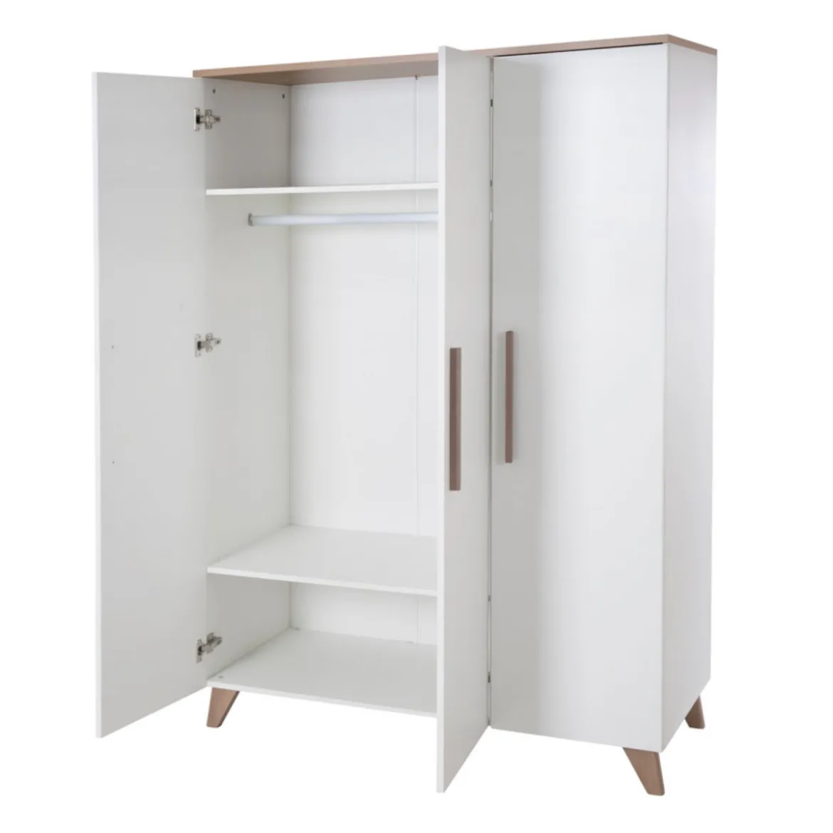roba Kleiderschrank 'Ole', 3-türig, mit Holzgriffe & -füßen, Weiß / Eichen-Dekor - B-Ware sehr gut