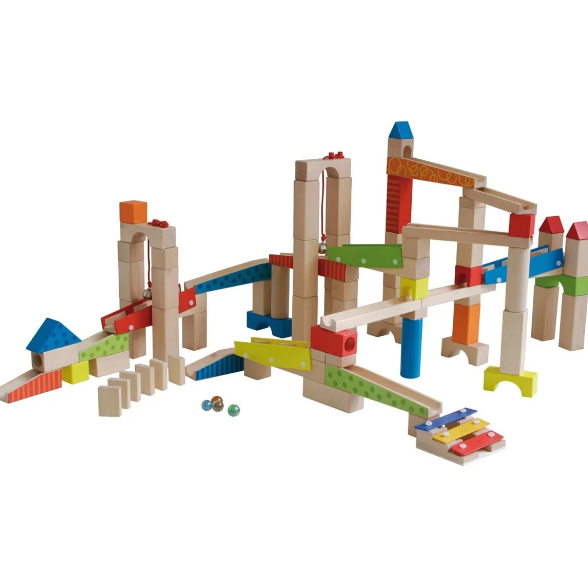 roba Kugelbahn, Kinderspielzeug, 20 Glasmurmeln, 80 Bausteinen, ab 3 Jahren, aus Holz - B-Ware neuwertig