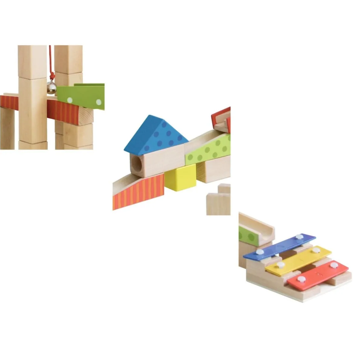 roba Kugelbahn, Kinderspielzeug, 20 Glasmurmeln, 80 Bausteinen, ab 3 Jahren, aus Holz - B-Ware neuwertig