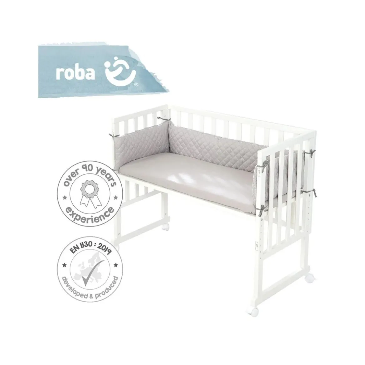 roba Stuben- & Beistellbett 3in1 mit Barriere, grau weiß - B-Ware