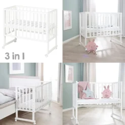 roba Stuben- & Beistellbett 3in1 mit Barriere + Matratze, Holz weiß - B-Ware sehr gut