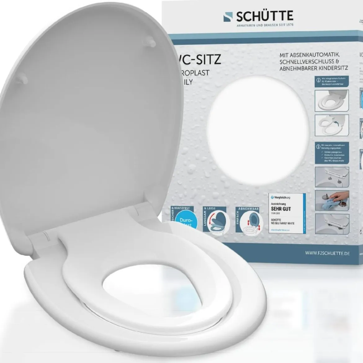 Schütte WC-Sitz FAMILY mit Absenkautomatik, Schnellverschluss und abnehmbarer Kindersitz, weiß - B-Ware sehr gut