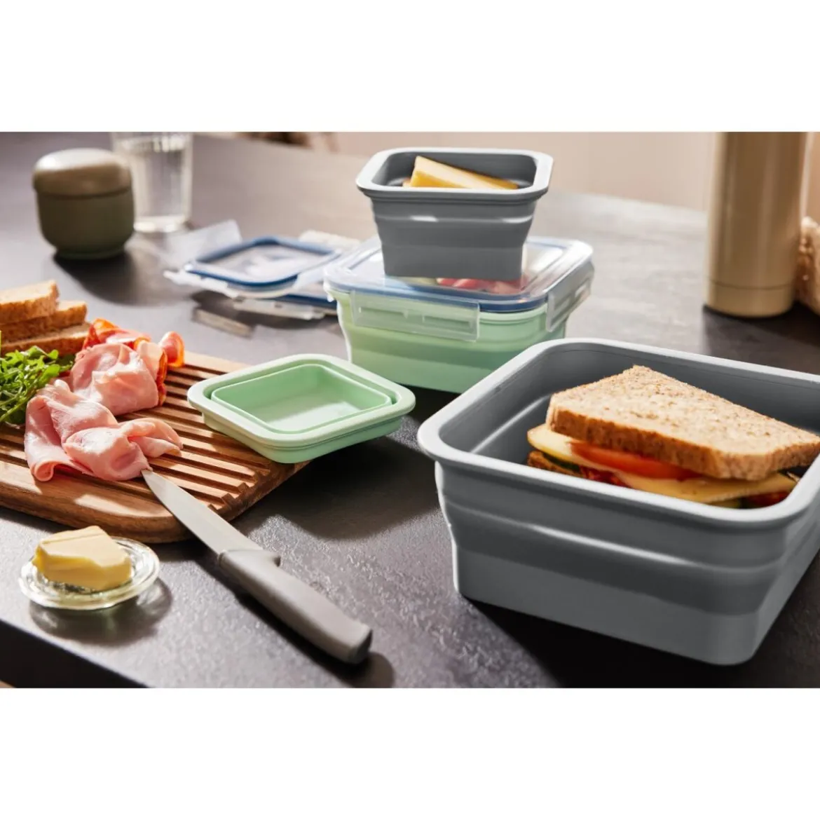 SILVERCREST® Faltbare Frischhaltedosen / Lunchbox, aus hitzebeständigem Silikon - B-Ware