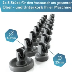 Spülmaschinen Rollen Set (2x8 stück) für Unterkorb und Oberkorb von Plemont. - B-Ware sehr gut