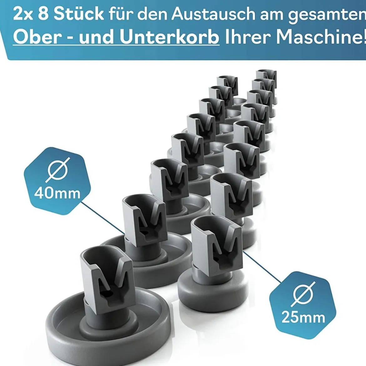 Spülmaschinen Rollen Set (2x8 stück) für Unterkorb und Oberkorb von Plemont. - B-Ware sehr gut